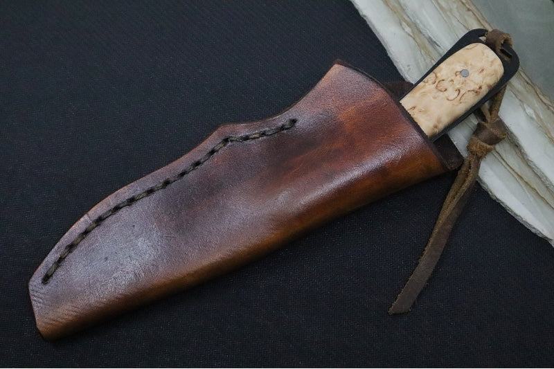 Emery Custom Knives Fixed Blade 4" - Amboyna Wood Handle / CPM-S35VN Blade / Hand-Stitched Brown Leather Sheath ZC00062651