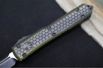 Microtech Signature Series Ultratech OTF - Weathered OD Green Hex Patterned Handle / Tanto Blade / Black Weathered Finish - 123-1HXWODS
