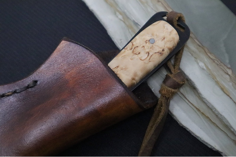 Emery Custom Knives Fixed Blade 4" - Amboyna Wood Handle / CPM-S35VN Blade / Hand-Stitched Brown Leather Sheath ZC00062651