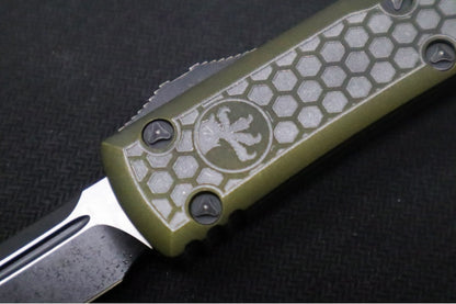 Microtech Signature Series Ultratech OTF - Weathered OD Green Hex Patterned Handle / Tanto Blade / Black Weathered Finish - 123-1HXWODS
