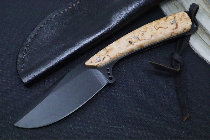 Emery Custom Knives Fixed Blade 4" - Amboyna Wood Handle / CPM-S35VN Blade / Hand-Stitched Brown Leather Sheath ZC00062652