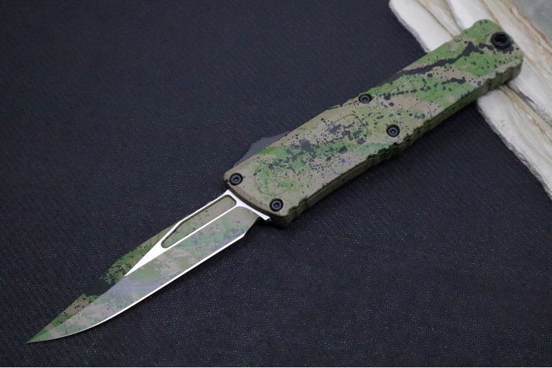 Microtech Combat Troodon OTF Gen III Signature Series - OD Green & Black Splatter Finish / Bowie Blade / OD Green & Black Splatter Aluminum Handle 1146-1ODTABKSPLS - Northwest Knives