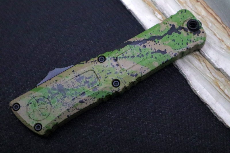 Microtech Combat Troodon OTF Gen III Signature Series - OD Green & Black Splatter Finish / Bowie Blade / OD Green & Black Splatter Aluminum Handle 1146-1ODTABKSPLS - Northwest Knives