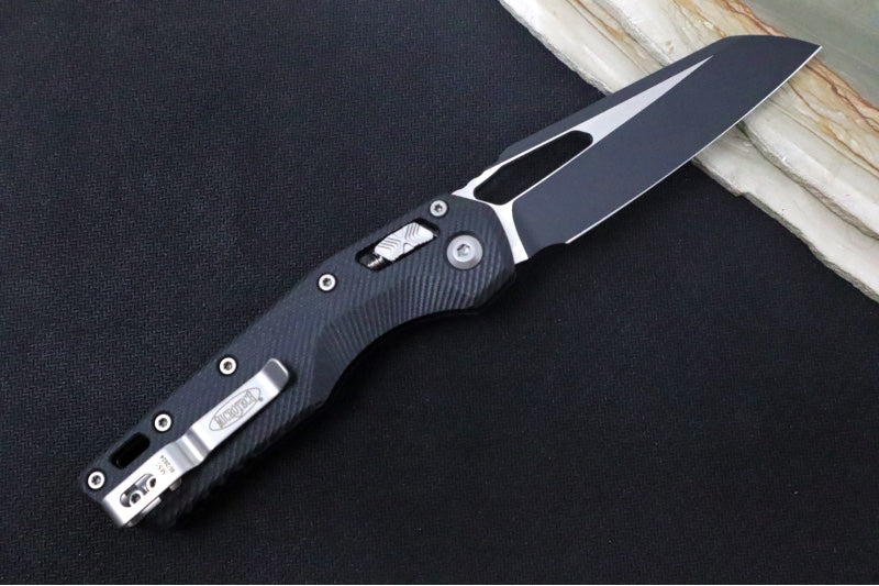 Microtech MSI Manual Folder - Black Two-Toned Finished Blade / Fluted Black G-10 Handle 210-1FLGTBK