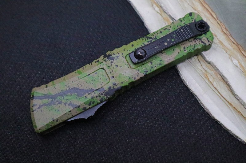 Microtech Combat Troodon OTF Gen III Signature Series - OD Green & Black Splatter Finish / Bowie Blade / OD Green & Black Splatter Aluminum Handle 1146-1ODTABKSPLS - Northwest Knives