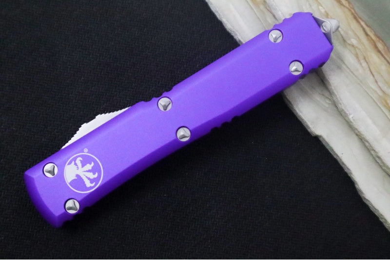 Microtech Ultratech OTF - Stonewash Finish / Dagger Blade / Purple Aluminum Handle 122-10PU