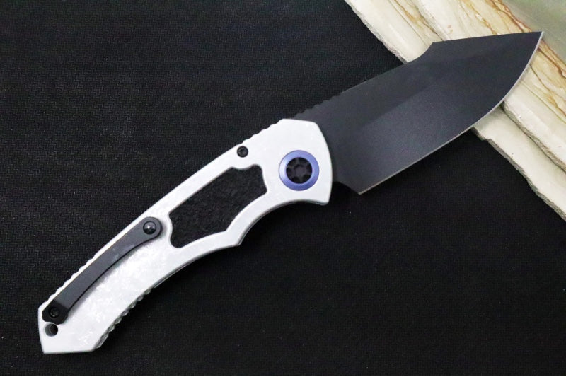 Heretic Knives Pariah Auto - Black Cerakote Finished Blade / Elmax Steel / Blizzard Aluminum Handle & Grip Tape Inlays H048-4A-BLZ - Northwest Knives