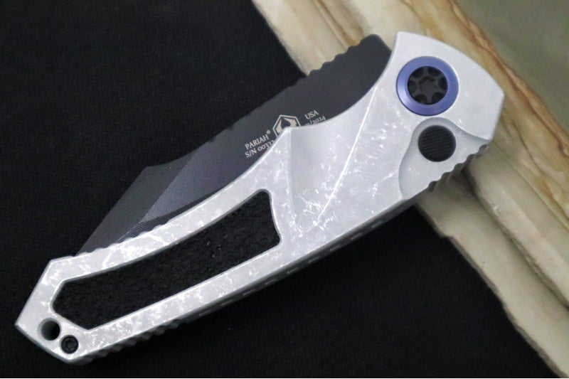 Heretic Knives Pariah Auto - Black Cerakote Finished Blade / Elmax Steel / Blizzard Aluminum Handle & Grip Tape Inlays H048-4A-BLZ - Northwest Knives