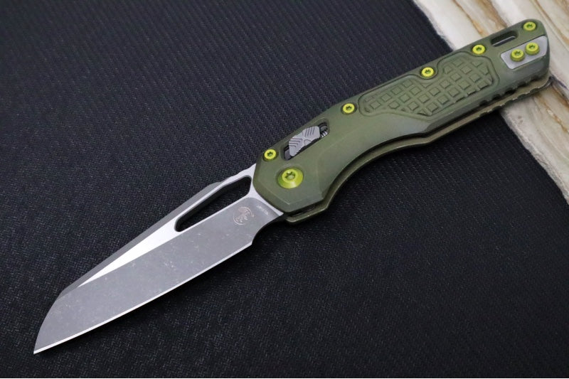 Microtech MSI Manual Folder - Apocalyptic Finished Blade / Grenade Green Anodized Aluminum w/ Frag Pattern Handle 210-10FRDGG-U25