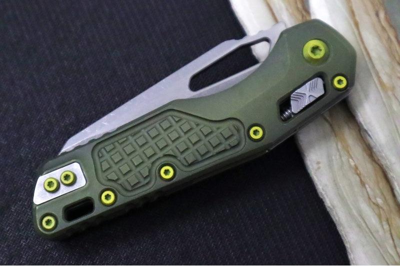 Microtech MSI Manual Folder - Apocalyptic Finished Blade / Grenade Green Anodized Aluminum w/ Frag Pattern Handle 210-10FRDGG-U25