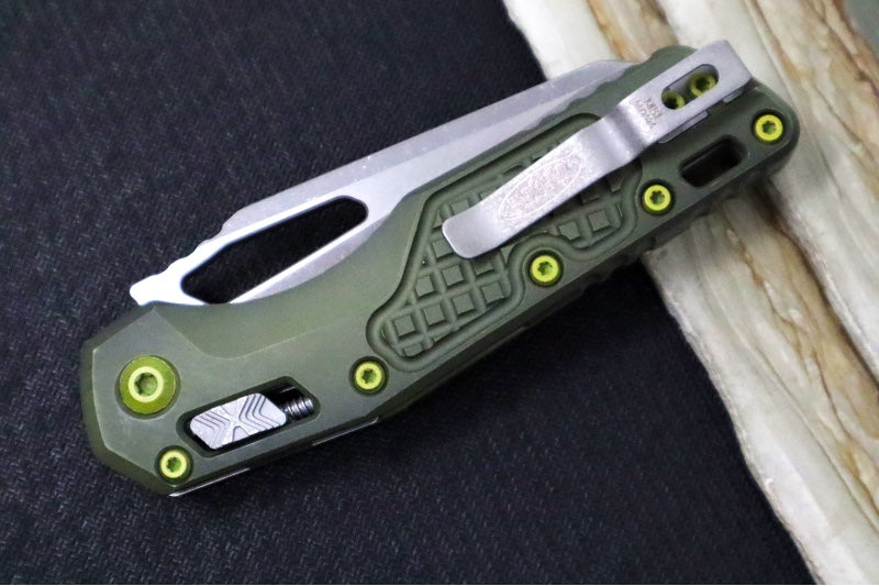 Microtech MSI Manual Folder - Apocalyptic Finished Blade / Grenade Green Anodized Aluminum w/ Frag Pattern Handle 210-10FRDGG-U25