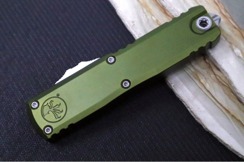 Microtech UTX-85 OTF Gen IV- Single Edge Blade / Stonewash Finish / OD Green Anodized Aluminum Handle 12314-10OD