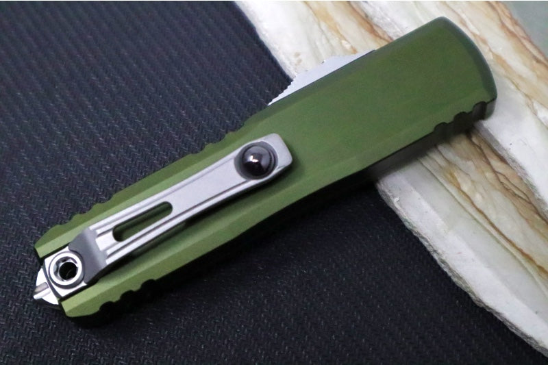 Microtech UTX-85 OTF Gen IV- Single Edge Blade / Stonewash Finish / OD Green Anodized Aluminum Handle 12314-10OD