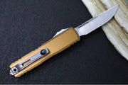 Microtech UTX-85 OTF Gen IV- Single Edge Blade / Stonewash Finish / Tan Anodized Aluminum Handle 12314-10TA - Northwest Knives
