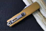 Microtech UTX-85 OTF Gen IV- Single Edge Blade / Stonewash Finish / Tan Anodized Aluminum Handle 12314-10TA - Northwest Knives