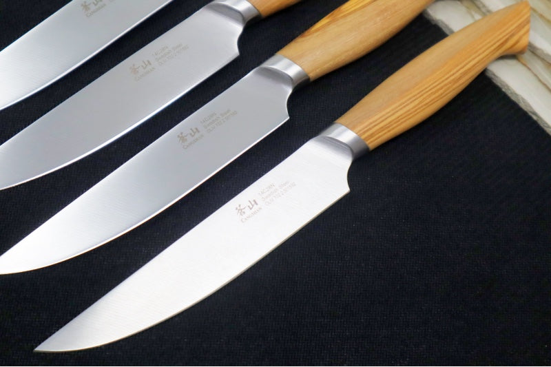 Cangshan Cutlery Oliv Series 4pc Fine Edge Steak Knife - Swedish 14C28N Steel - Solid Olive Wood Handle