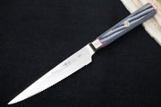 Cangshan Cutlery YARI Series 5" Serrated Utility Knife - Forged X-7 Damascus - Gray Magnetic Sheath 501264 - Northwest Knives