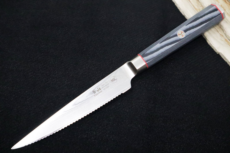 Cangshan Cutlery YARI Series 5" Serrated Utility Knife - Forged X-7 Damascus - Gray Magnetic Sheath 501264 - Northwest Knives