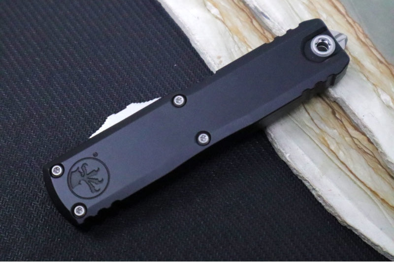 Microtech UTX-85 OTF Gen IV- Dagger Blade / Stonewashed Finish / Black Anodized Aluminum Handle 12324-10