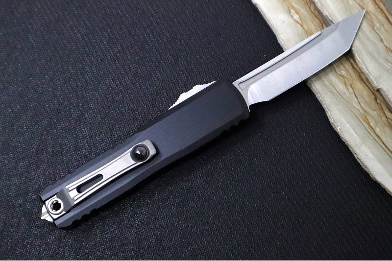 Microtech UTX-85 OTF Gen IV- Tanto Blade / Stonewashed Finish / Black Anodized Aluminum Handle 12334-10