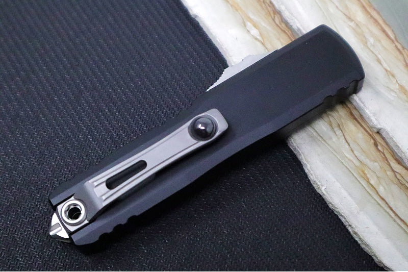 Microtech UTX-85 OTF Gen IV- Tanto Blade / Stonewashed Finish / Black Anodized Aluminum Handle 12334-10