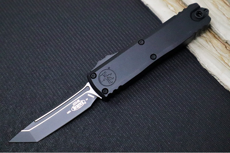 Microtech UTX-85 OTF Gen IV Tactical - Tanto Blade / Black Finish / Black Anodized Aluminum Handle 12334-1T - Northwest Knives