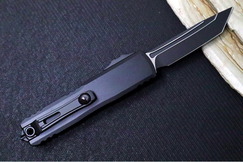 Microtech UTX-85 OTF Gen IV Tactical - Tanto Blade / Black Finish / Black Anodized Aluminum Handle 12334-1T - Northwest Knives