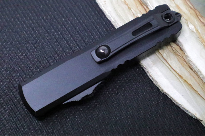 Microtech UTX-85 OTF Gen IV Tactical - Tanto Blade / Black Finish / Black Anodized Aluminum Handle 12334-1T - Northwest Knives