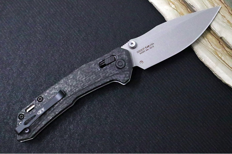 Zero Tolerance 0203CF Manual Folder - M390 Steel / Stonewashed Finish / Black Carbon Fiber Handle - Northwest Knives