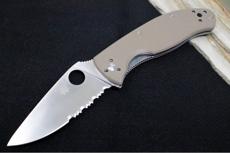 Spyderco Tenacious - Brown G-10 Handle / Satin CPM-M4 / Partial Serrated Blade - C122GBNM4PS