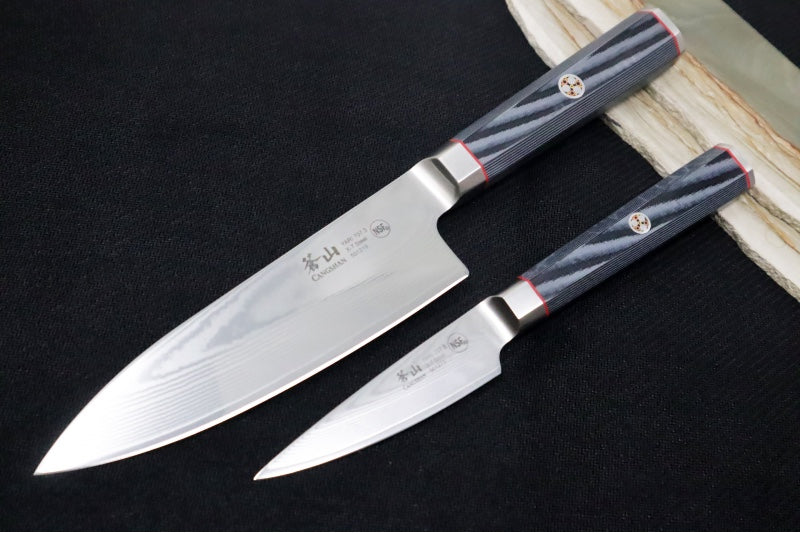 Cangshan Cutlery YARI Series 2pc Starter Set (6" Chef & 3.5" Paring) - Forged X-7 Damascus - Ashwood Storage Box 501349 - Northwest Knives