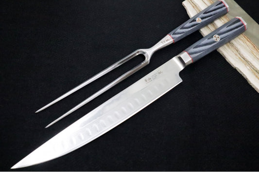Cangshan Cutlery YARI Series 2pc Carving Set - Forged X-7 Damascus - Ashwood Storage Box 501332
