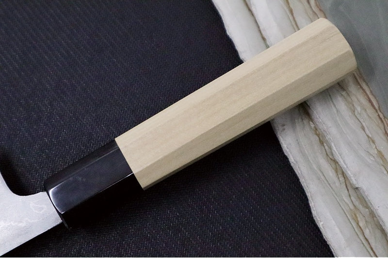 Kikuichi of Japan SW Carbon Series - 7" Santoku Knife Limited Edition - White #1 Carbon Damascus - Japanese Magnolia Handle - Handcrafted in Nara Japan