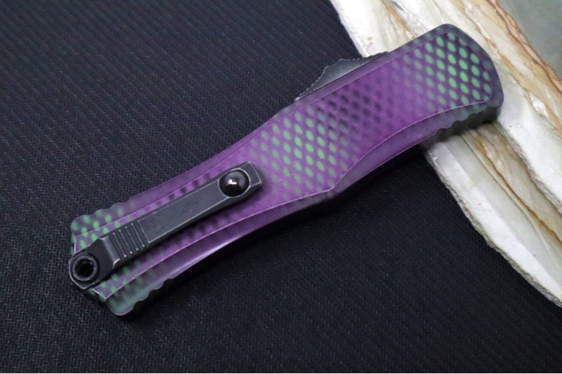 Microtech Hera II OTF X-51 - Double Edge / Darkwashed Apocalyptic Finished Blade / Purple X-51 Patterned Anodized Aluminum Handle 1702-1PUX51S - Northwest Knives
