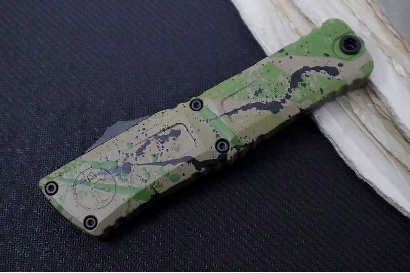 Microtech Combat Troodon OTF Gen III Signature Series - OD Green & Black Splatter Finish / Dagger Blade / OD Green & Black Splatter Aluminum Handle 1142-1ODTABKSPLS