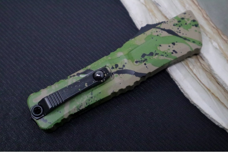 Microtech Combat Troodon OTF Gen III Signature Series - OD Green & Black Splatter Finish / Dagger Blade / OD Green & Black Splatter Aluminum Handle 1142-1ODTABKSPLS