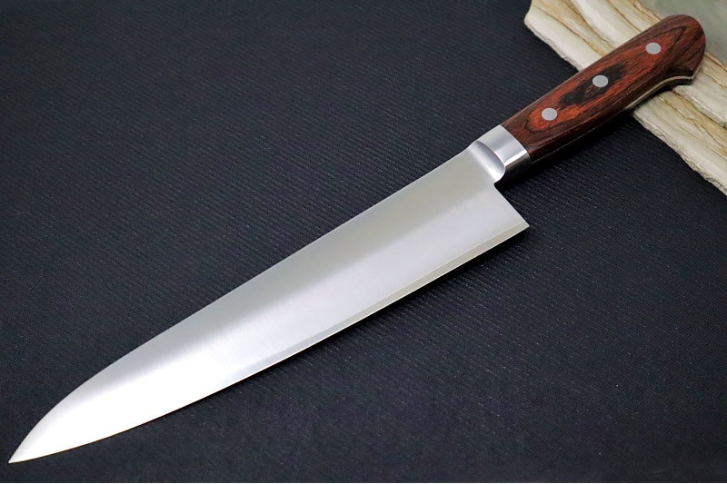 Kikuichi Warikomi Gold - 8" Bunka - Stainless Steel - Mahogany Wood Handle - Made in Nara, Japan - Northwest Knives