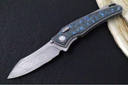 Hawk Knife Designs Talon Button Lock Flipper - Arctic Carbon Fiber Inlay & Tumbled Titanium Handle / M390 Steel / Tumbled Finish / Sheepsfoot Blade - Northwest Knives