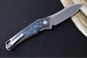Hawk Knife Designs Talon Button Lock Flipper - Arctic Carbon Fiber Inlay & Tumbled Titanium Handle / M390 Steel / Tumbled Finish / Sheepsfoot Blade - Northwest Knives