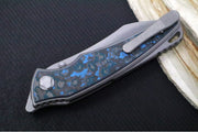 Hawk Knife Designs Talon Button Lock Flipper - Arctic Carbon Fiber Inlay & Tumbled Titanium Handle / M390 Steel / Tumbled Finish / Sheepsfoot Blade - Northwest Knives