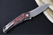 Hawk Knife Designs Talon Button Lock Flipper - Lava Carbon Fiber Inlay & Tumbled Titanium Handle / M390 Steel / Tumbled Finish / Sheepsfoot Blade - Northwest Knives