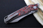 Hawk Knife Designs Talon Button Lock Flipper - Lava Carbon Fiber Inlay & Tumbled Titanium Handle / M390 Steel / Tumbled Finish / Sheepsfoot Blade - Northwest Knives