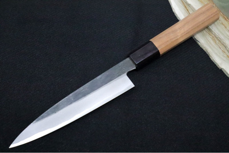 Kikuichi of Japan Kuro Series - 6" Petty Knife - White #2 Carbon Steel - Octagonal Walnut Handle - Water Buffalo Horn Ferrule - Handcrafted in Nara Japan - Northwest Knives