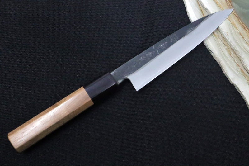 Kikuichi of Japan Kuro Series - 6" Petty Knife - White #2 Carbon Steel - Octagonal Walnut Handle - Water Buffalo Horn Ferrule - Handcrafted in Nara Japan - Northwest Knives