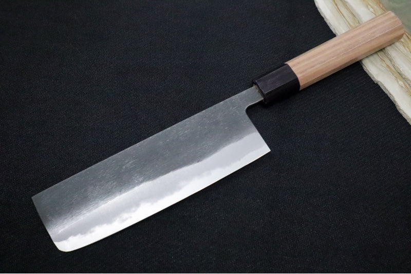 Kikuichi of Japan Kuro Series - 6.5" Nakiri Knife - White #2 Carbon Steel - Octagonal Walnut Handle - Water Buffalo Horn Ferrule - Handcrafted in Nara Japan - Northwest Knives