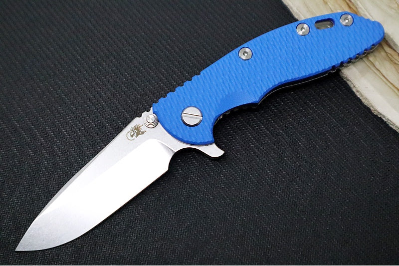 Rick Hinderer Knives XM-18 - 3.25" - Spearpoint Blade / Stonewashed Finish / CPM-S45VN / Blue G-10 & Titanium Handle - Northwest Knives