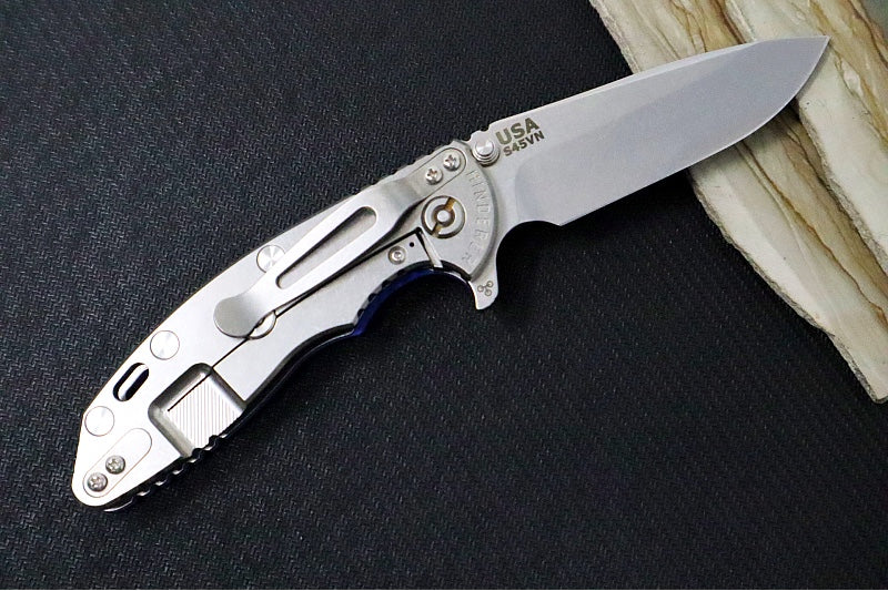 Rick Hinderer Knives XM-18 - 3.25" - Spearpoint Blade / Stonewashed Finish / CPM-S45VN / Blue G-10 & Titanium Handle