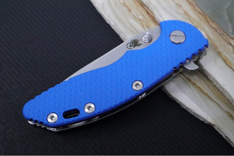 Rick Hinderer Knives XM-18 - 3.25" - Spearpoint Blade / Stonewashed Finish / CPM-S45VN / Blue G-10 & Titanium Handle - Northwest Knives