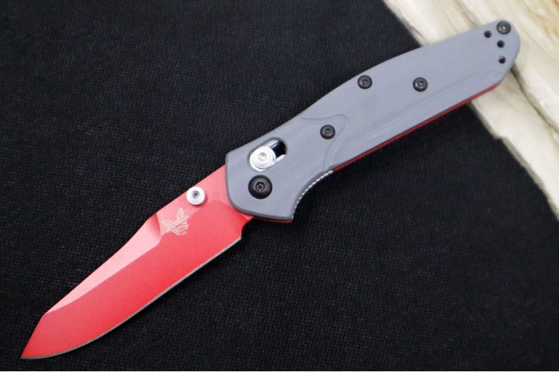 Benchmade 945RD-2401 Mini Osborne SHOT SHOW 2024 - Red Cerakote Reverse Tanto Blade / CPM-S90V / Gray G-10 Handle