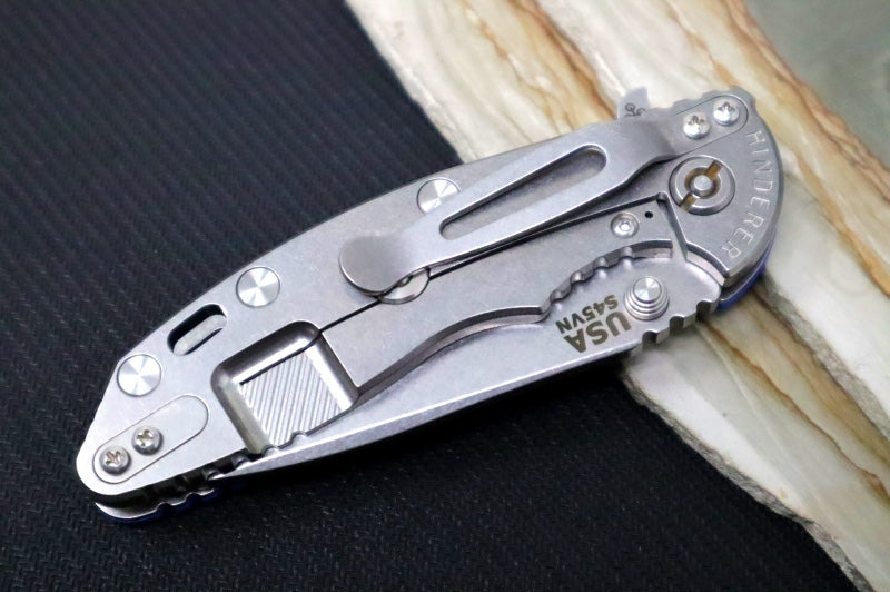 Rick Hinderer Knives XM-18 - 3.25" - Spearpoint Blade / Stonewashed Finish / CPM-S45VN / Blue G-10 & Titanium Handle